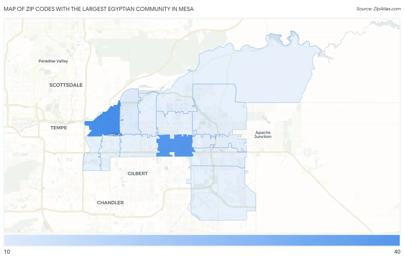 Zip Codes with the Largest Egyptian Community in Mesa Map