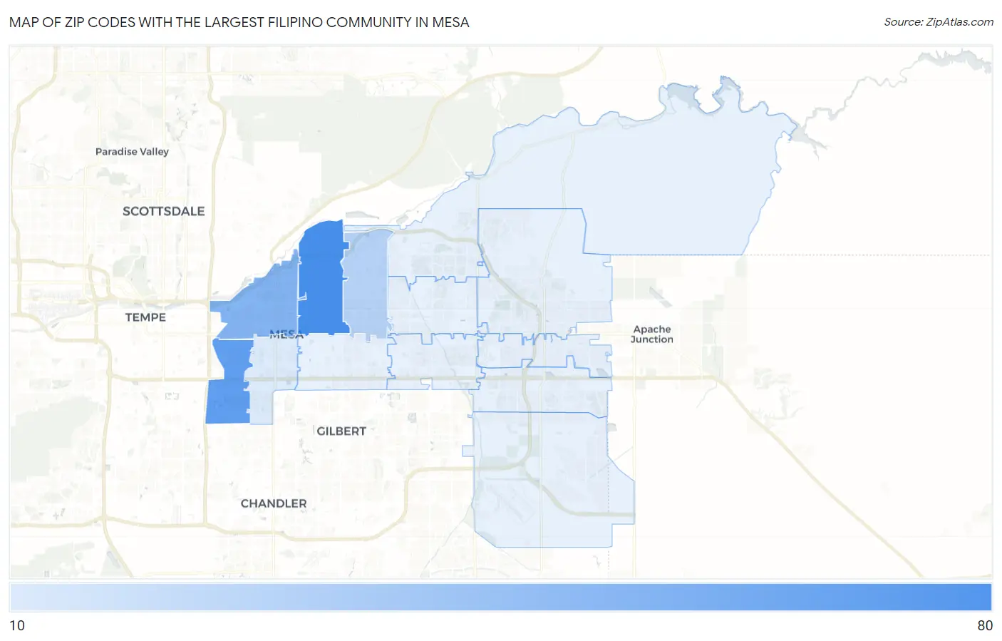 Zip Codes with the Largest Filipino Community in Mesa Map