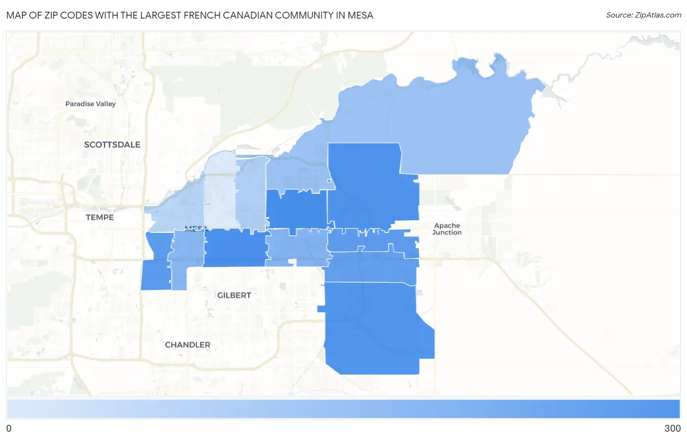 Zip Codes with the Largest French Canadian Community in Mesa Map