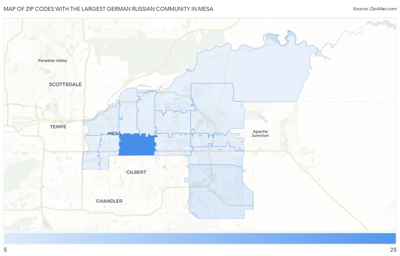 Zip Codes with the Largest German Russian Community in Mesa Map