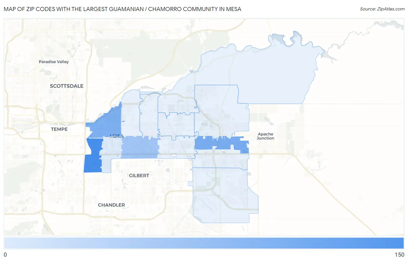 Zip Codes with the Largest Guamanian / Chamorro Community in Mesa Map