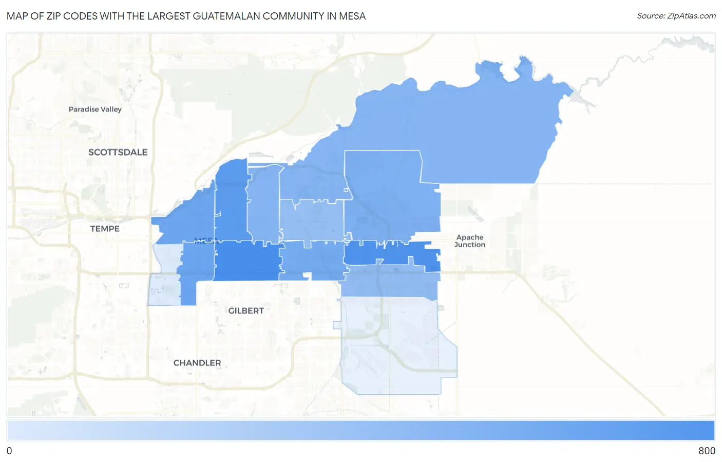 Zip Codes with the Largest Guatemalan Community in Mesa Map