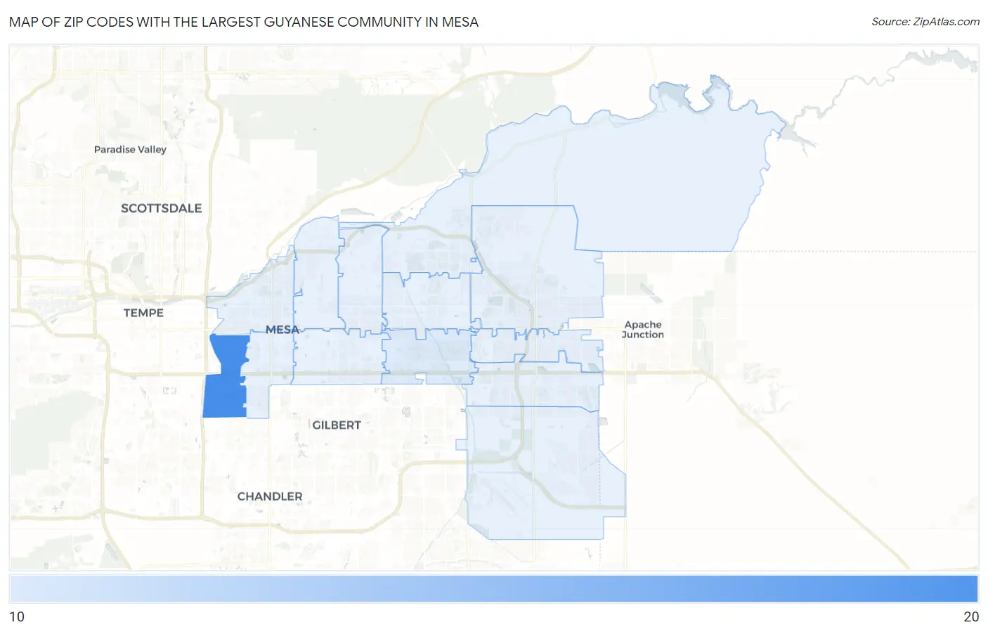 Zip Codes with the Largest Guyanese Community in Mesa Map
