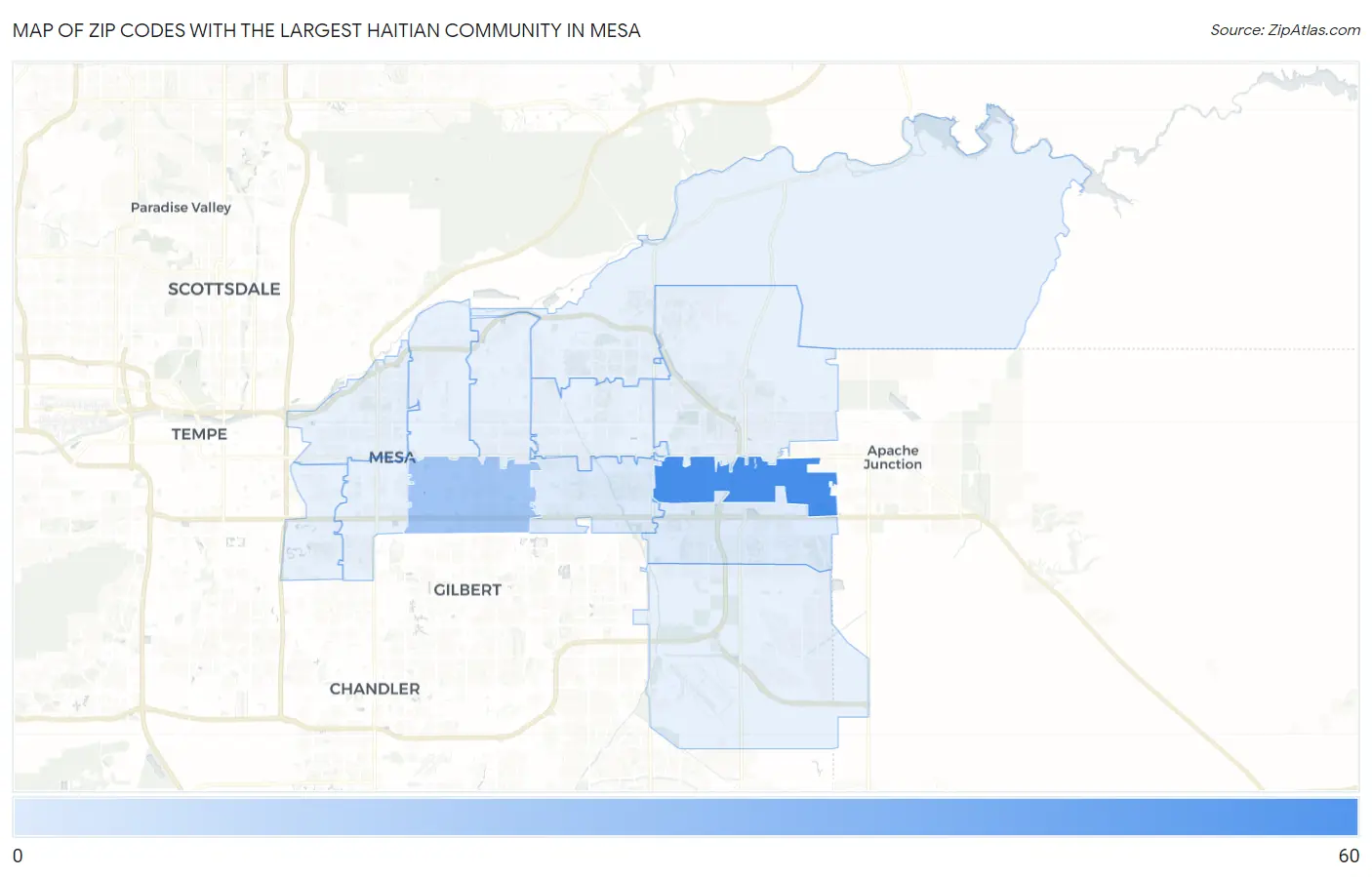 Zip Codes with the Largest Haitian Community in Mesa Map