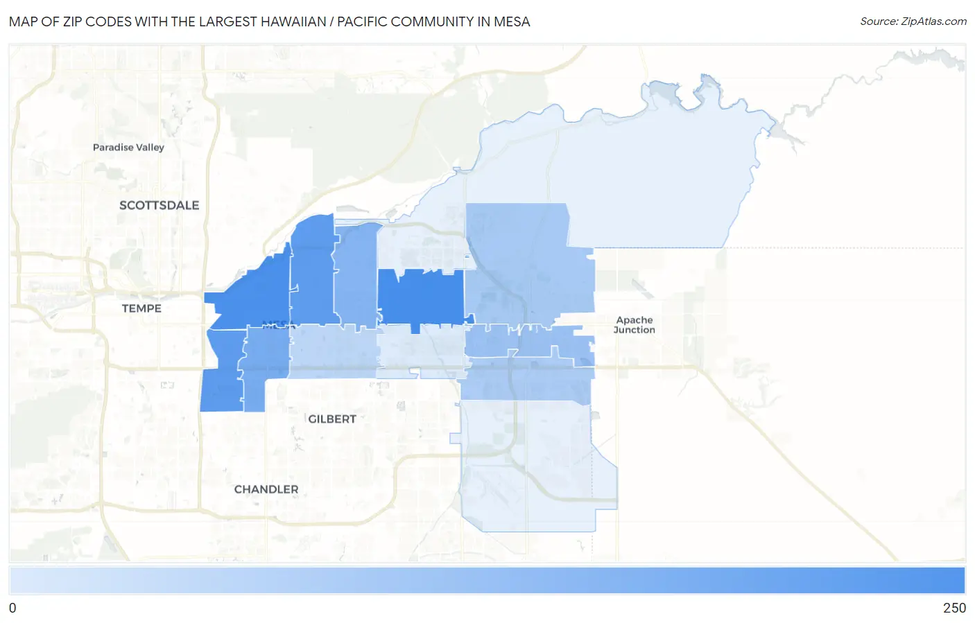 Zip Codes with the Largest Hawaiian / Pacific Community in Mesa Map