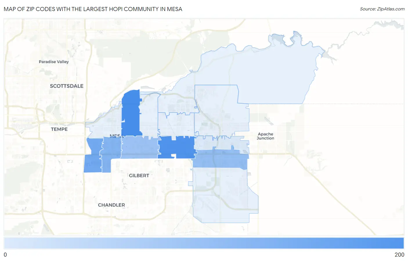 Zip Codes with the Largest Hopi Community in Mesa Map