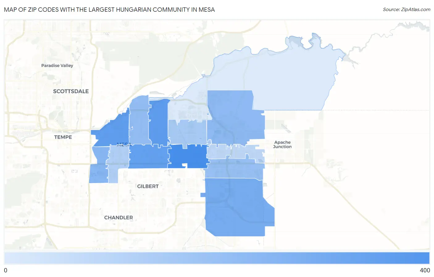 Zip Codes with the Largest Hungarian Community in Mesa Map
