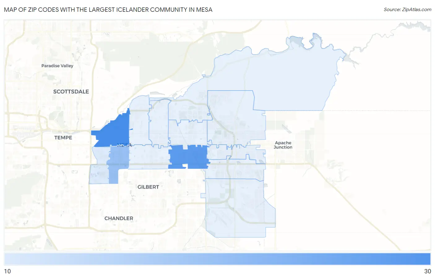 Zip Codes with the Largest Icelander Community in Mesa Map