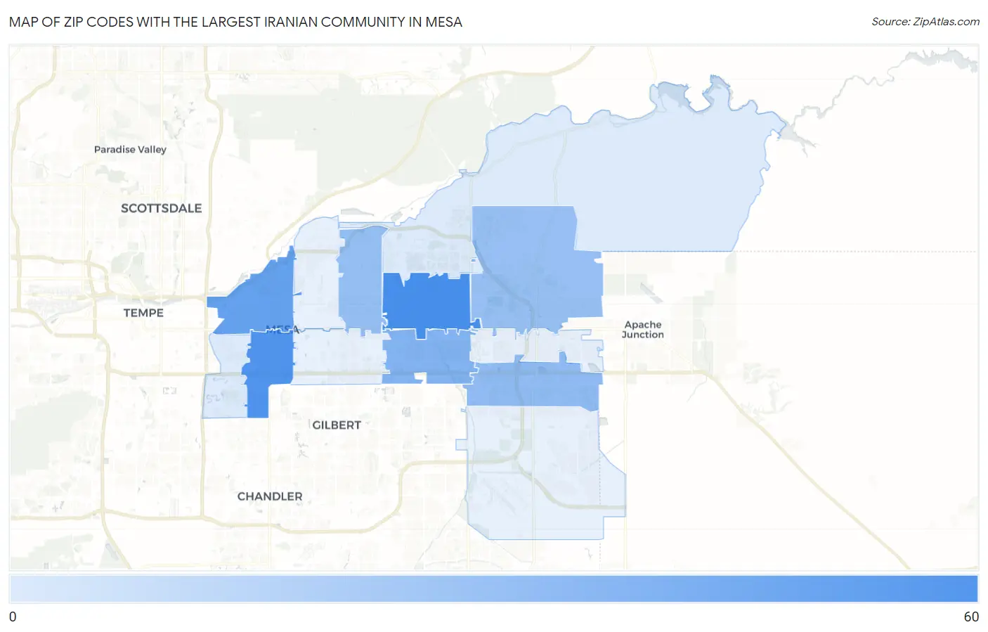 Zip Codes with the Largest Iranian Community in Mesa Map