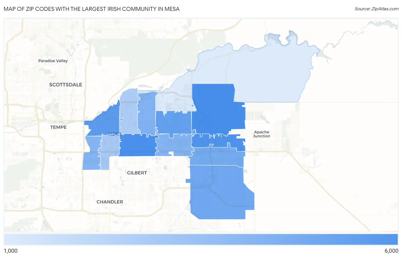 Zip Codes with the Largest Irish Community in Mesa Map
