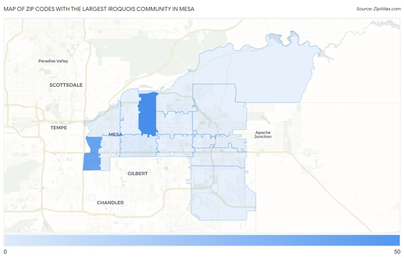 Zip Codes with the Largest Iroquois Community in Mesa Map