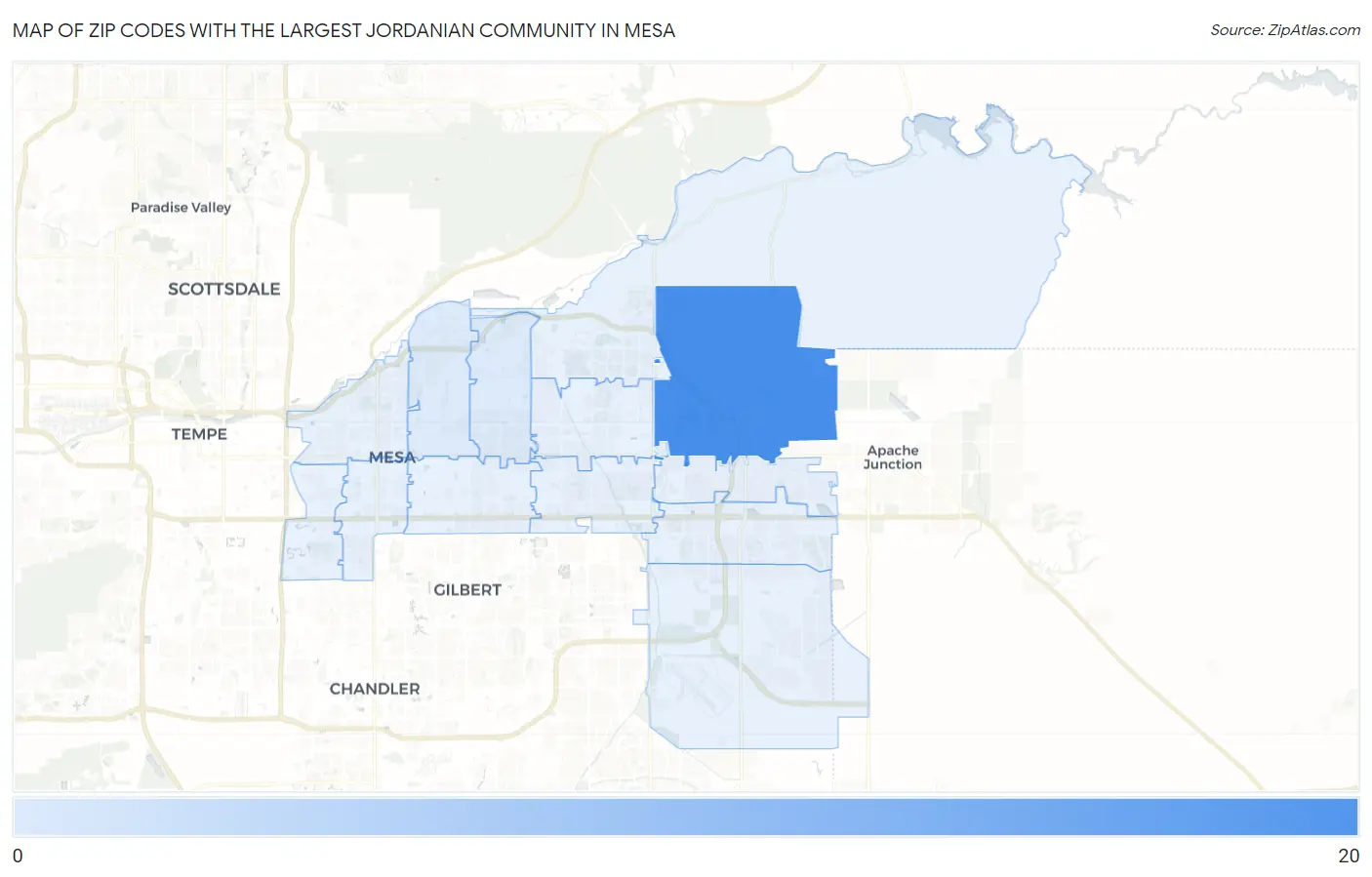 Zip Codes with the Largest Jordanian Community in Mesa Map