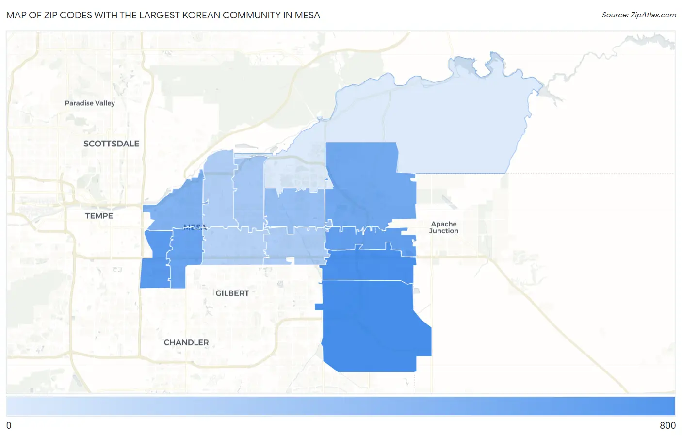 Zip Codes with the Largest Korean Community in Mesa Map