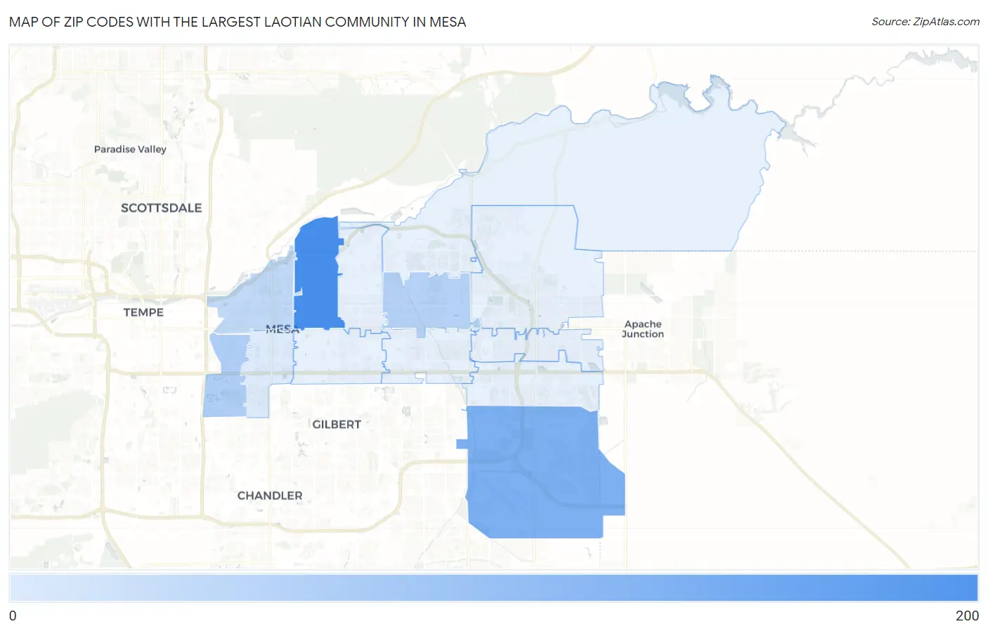 Zip Codes with the Largest Laotian Community in Mesa Map