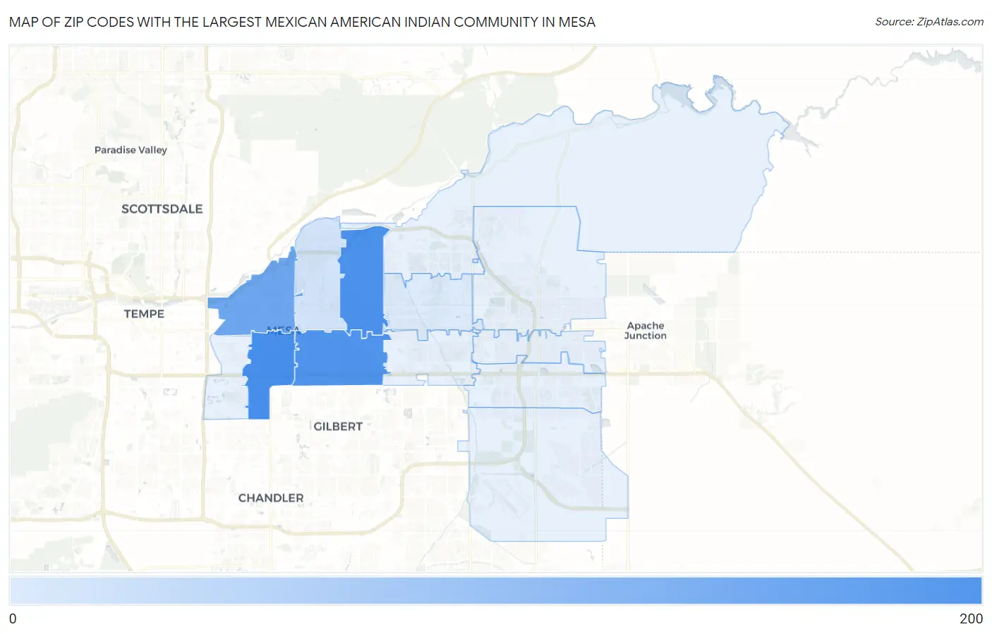 Zip Codes with the Largest Mexican American Indian Community in Mesa Map