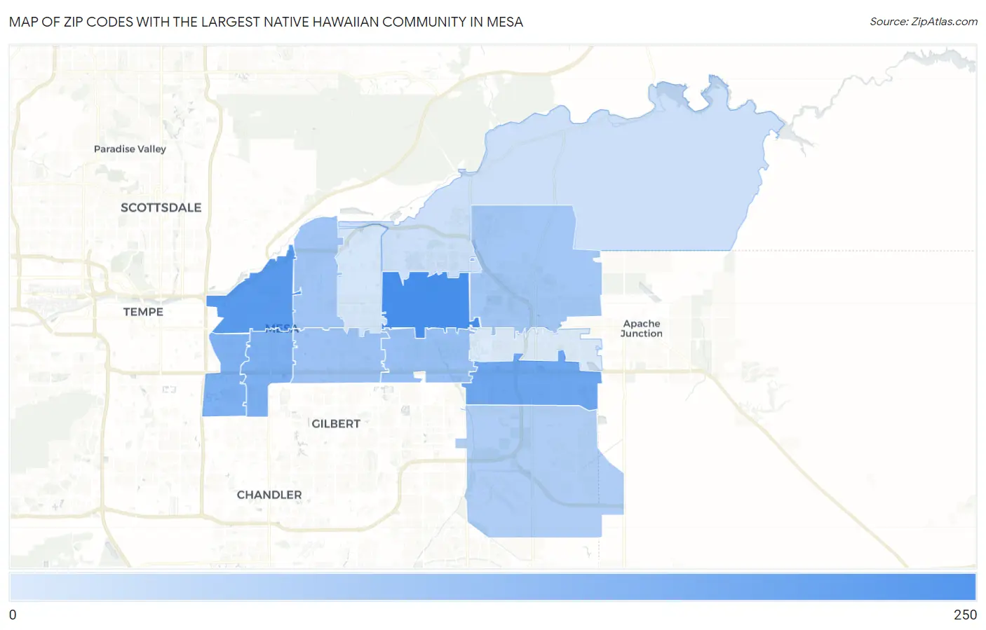 Zip Codes with the Largest Native Hawaiian Community in Mesa Map
