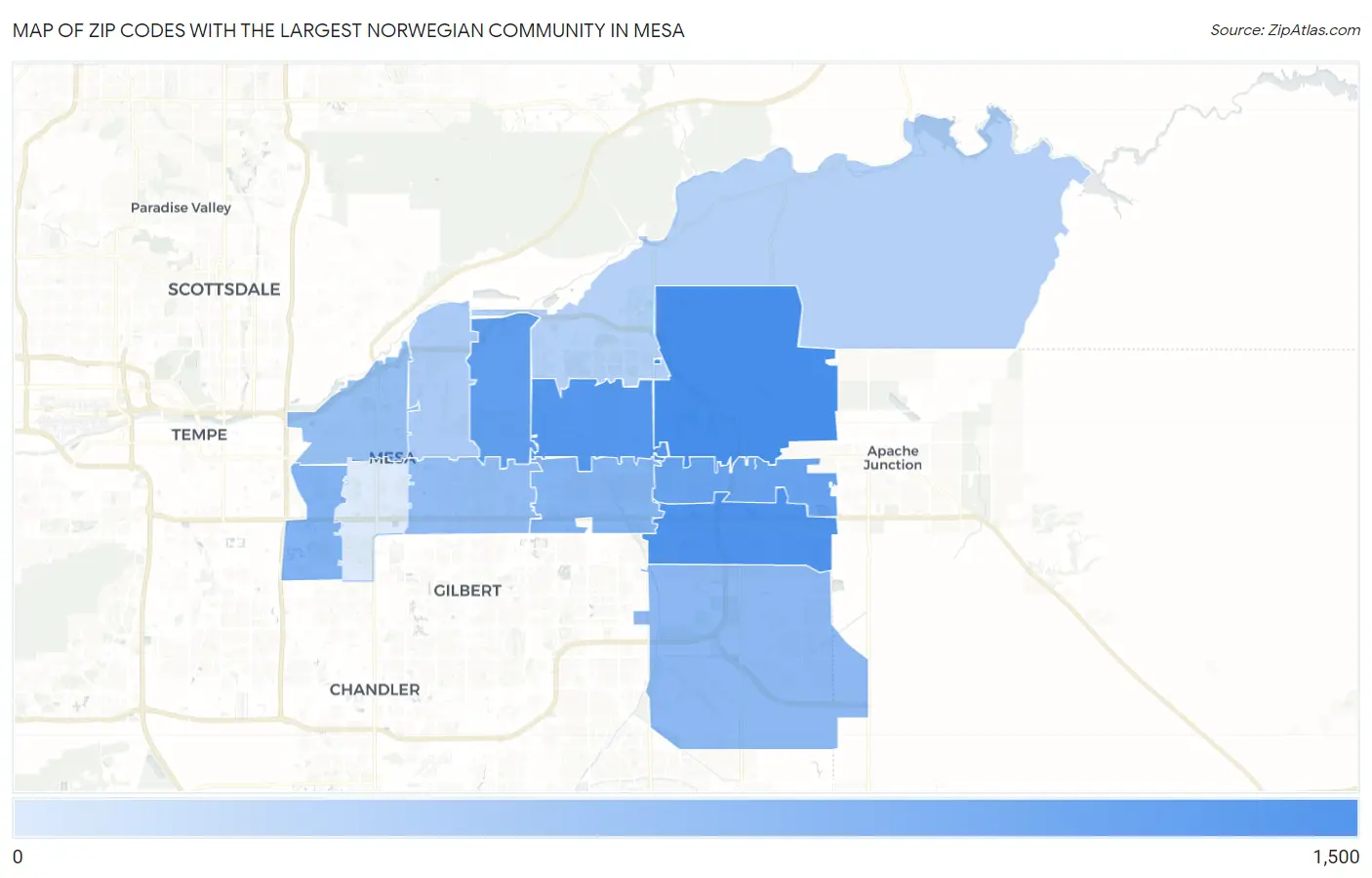Zip Codes with the Largest Norwegian Community in Mesa Map