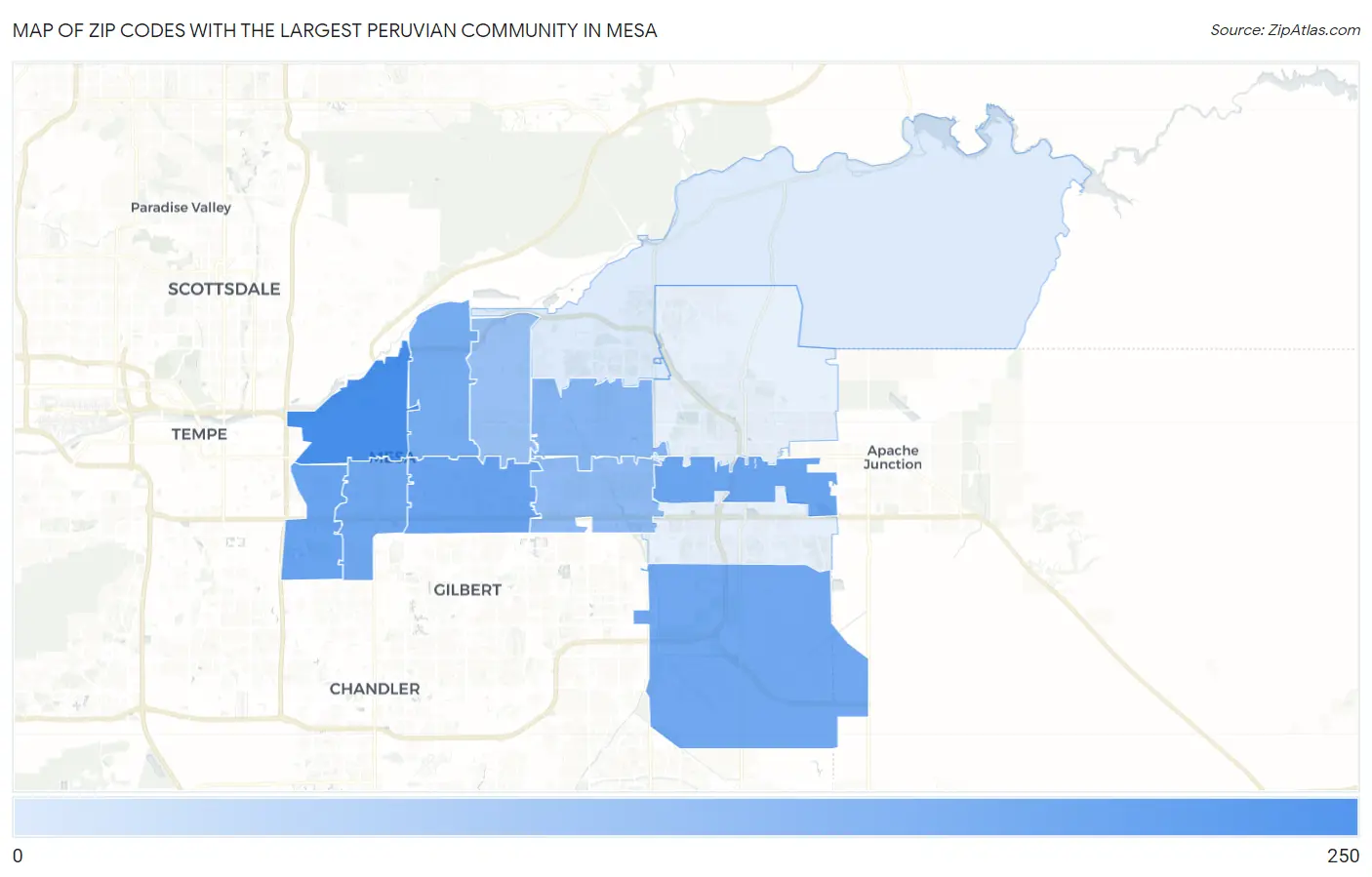Zip Codes with the Largest Peruvian Community in Mesa Map
