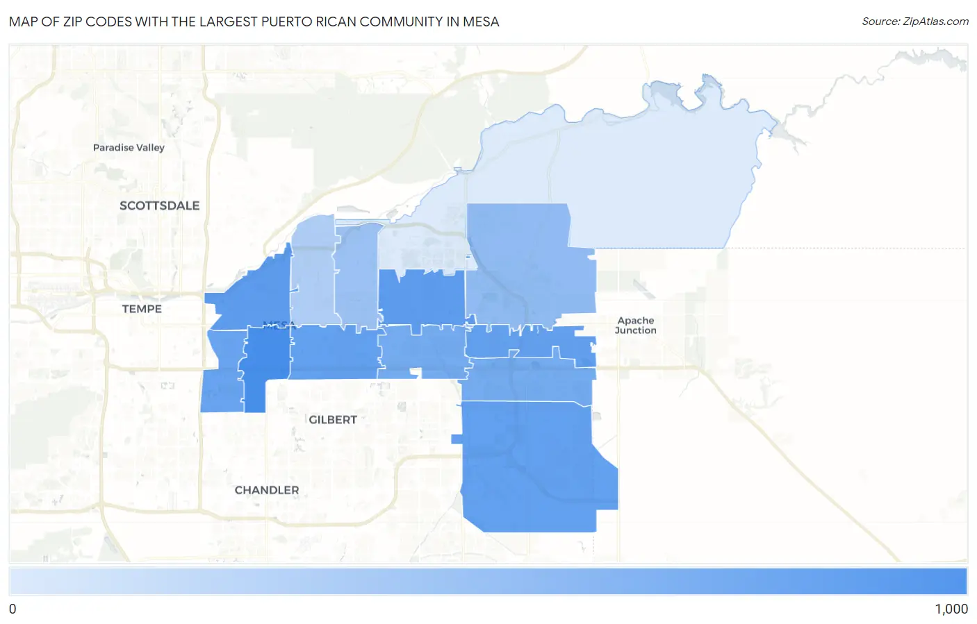 Zip Codes with the Largest Puerto Rican Community in Mesa Map
