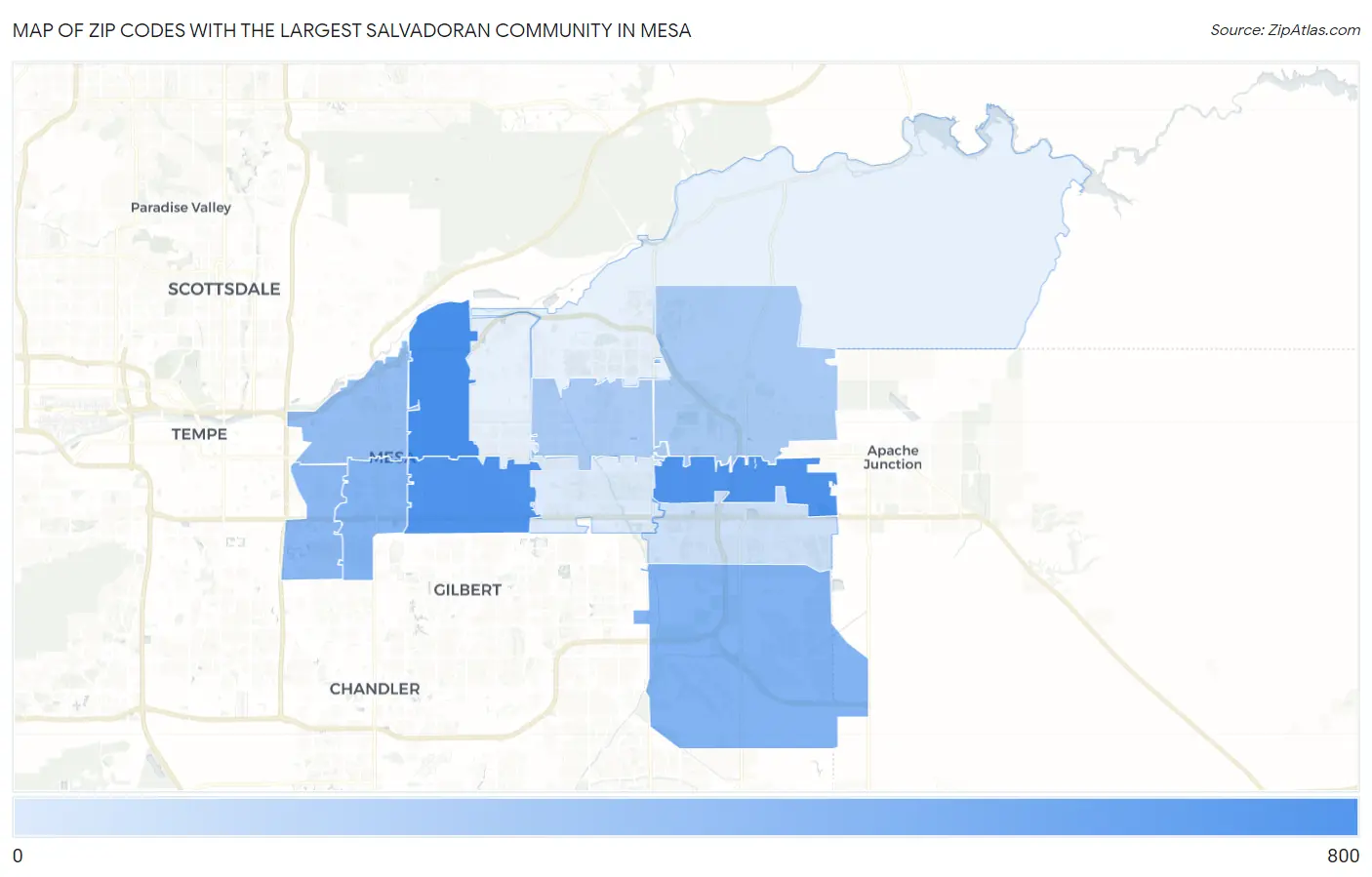 Zip Codes with the Largest Salvadoran Community in Mesa Map
