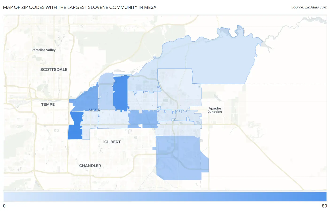 Zip Codes with the Largest Slovene Community in Mesa Map