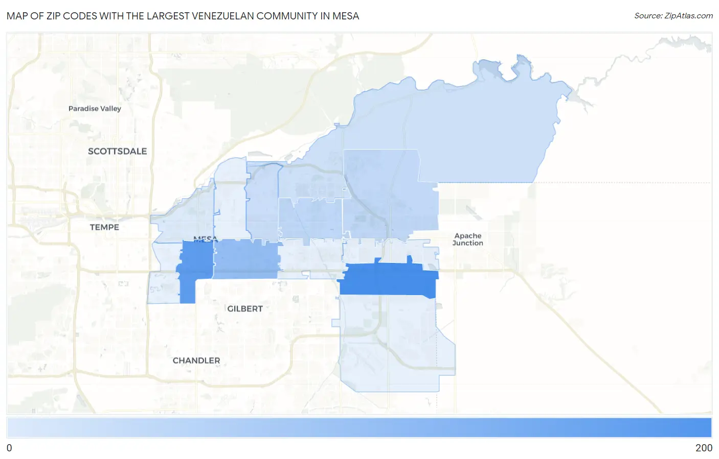 Zip Codes with the Largest Venezuelan Community in Mesa Map