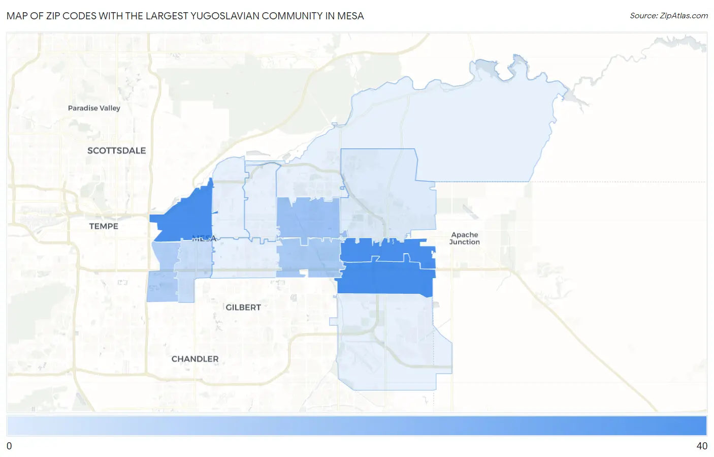 Zip Codes with the Largest Yugoslavian Community in Mesa Map