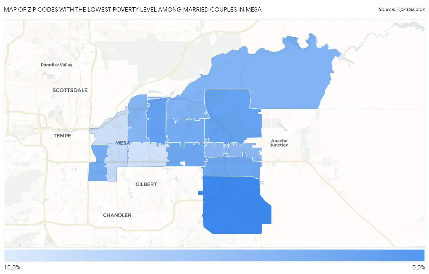 Zip Codes with the Lowest Poverty Level Among Married Couples in Mesa Map