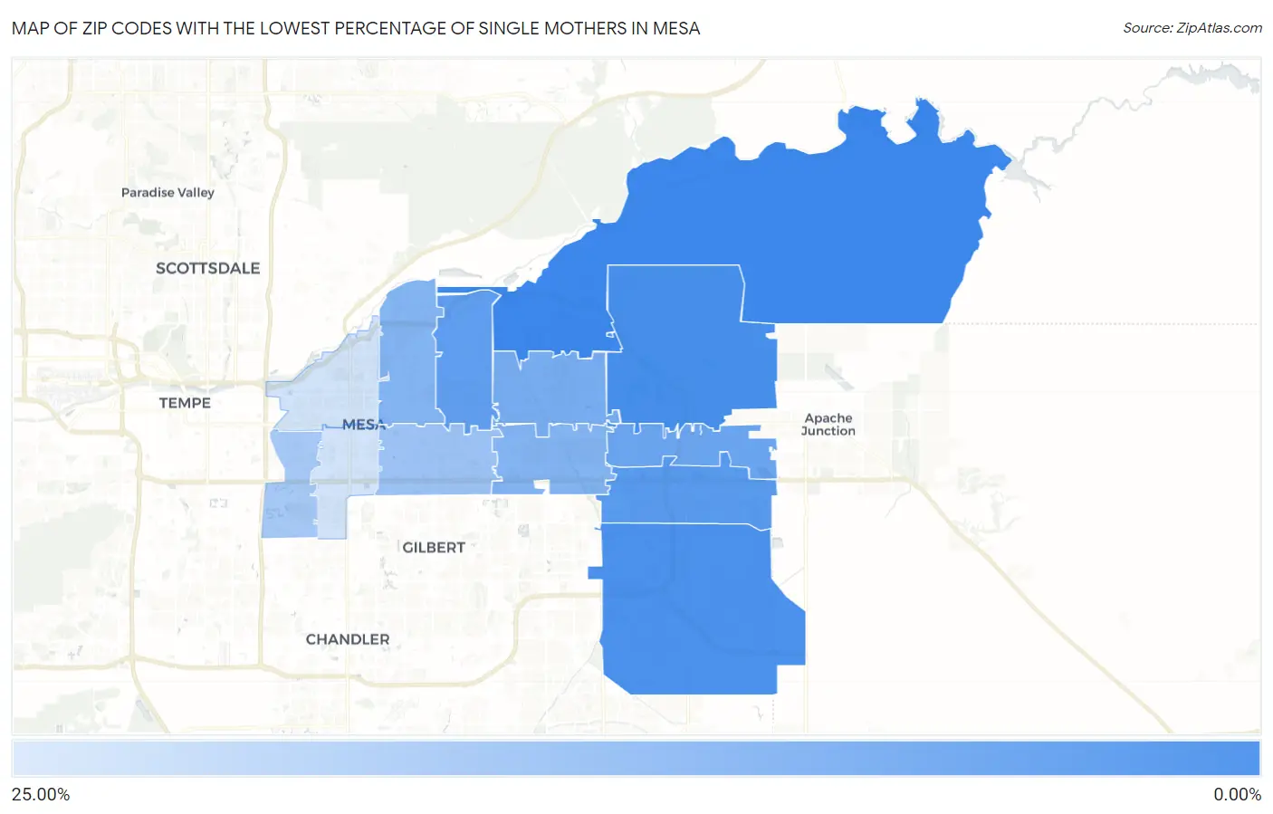 Zip Codes with the Lowest Percentage of Single Mothers in Mesa Map