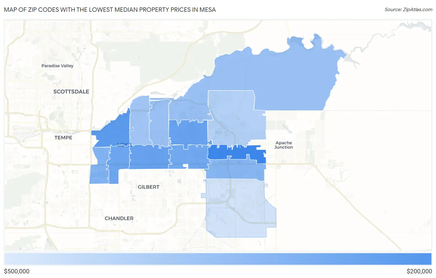 Zip Codes with the Lowest Median Property Prices in Mesa Map