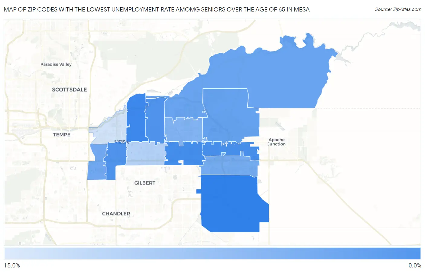 Zip Codes with the Lowest Unemployment Rate Amomg Seniors Over the Age of 65 in Mesa Map