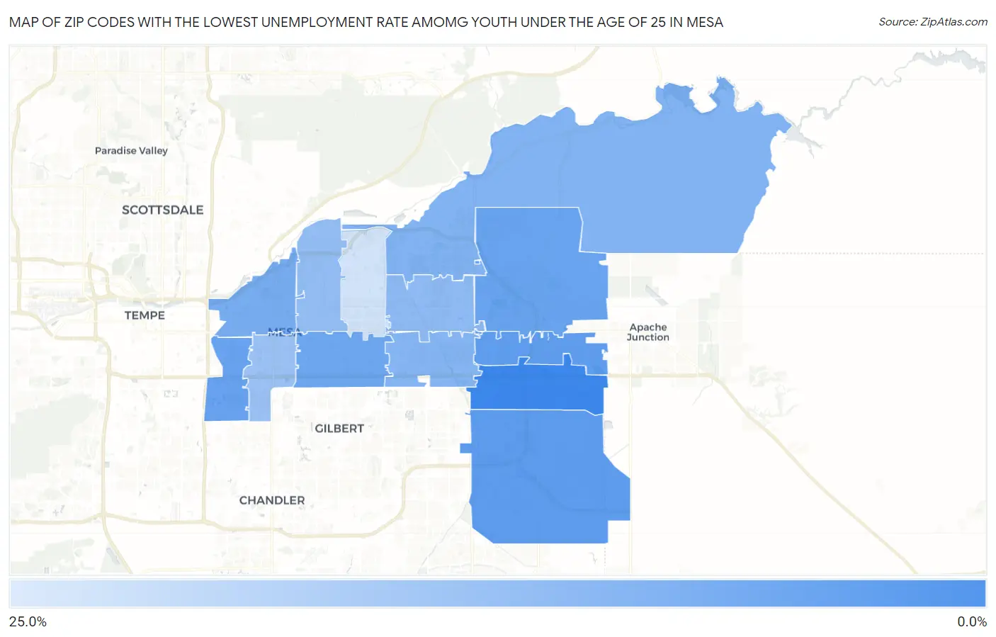 Zip Codes with the Lowest Unemployment Rate Amomg Youth Under the Age of 25 in Mesa Map