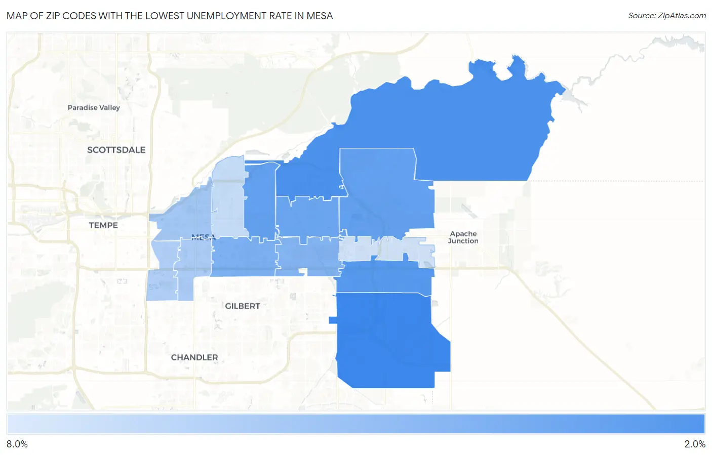 Zip Codes with the Lowest Unemployment Rate in Mesa Map