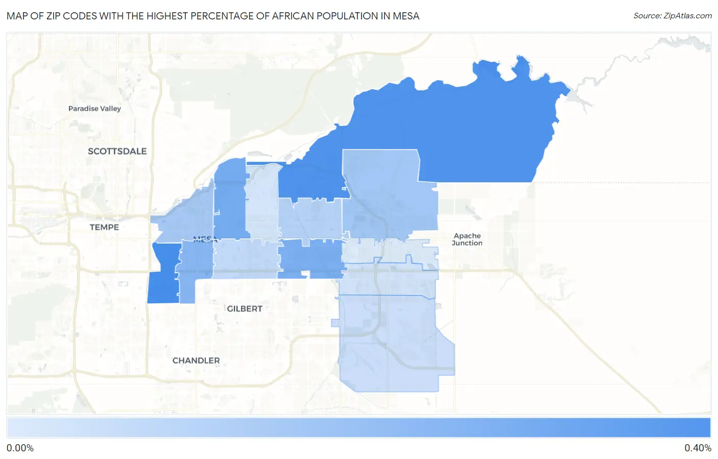 Zip Codes with the Highest Percentage of African Population in Mesa Map