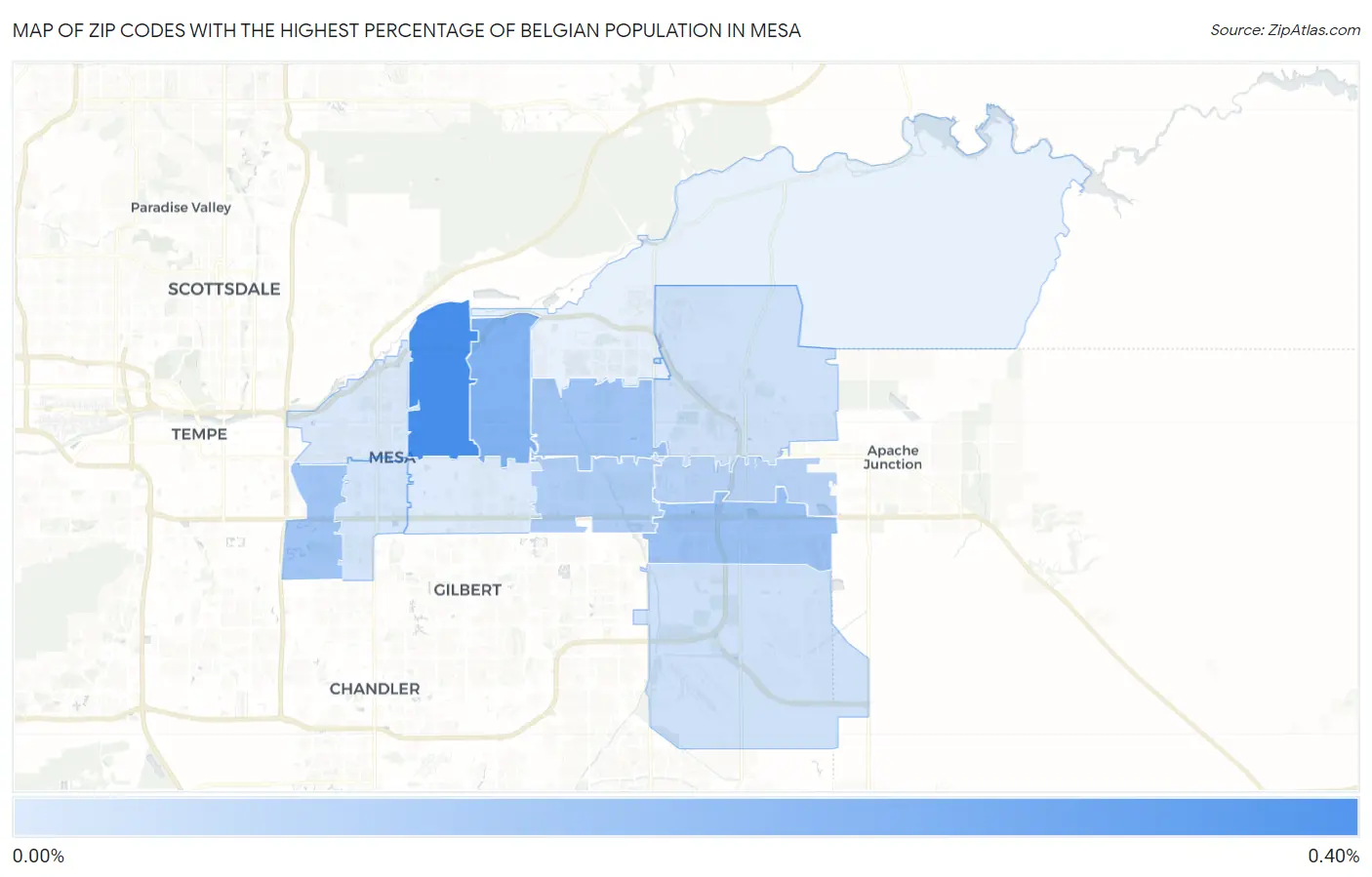 Zip Codes with the Highest Percentage of Belgian Population in Mesa Map