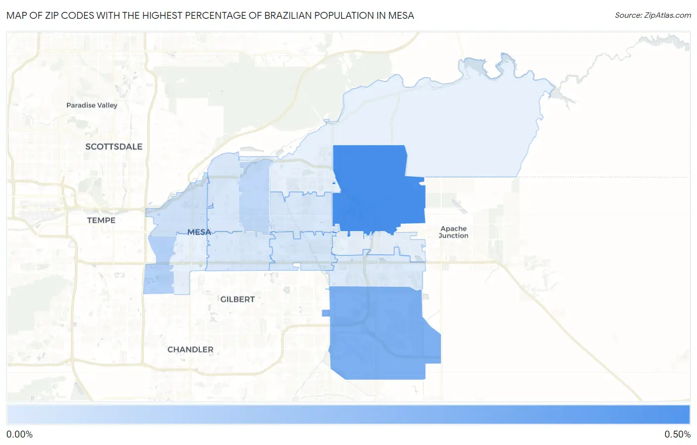 Zip Codes with the Highest Percentage of Brazilian Population in Mesa Map