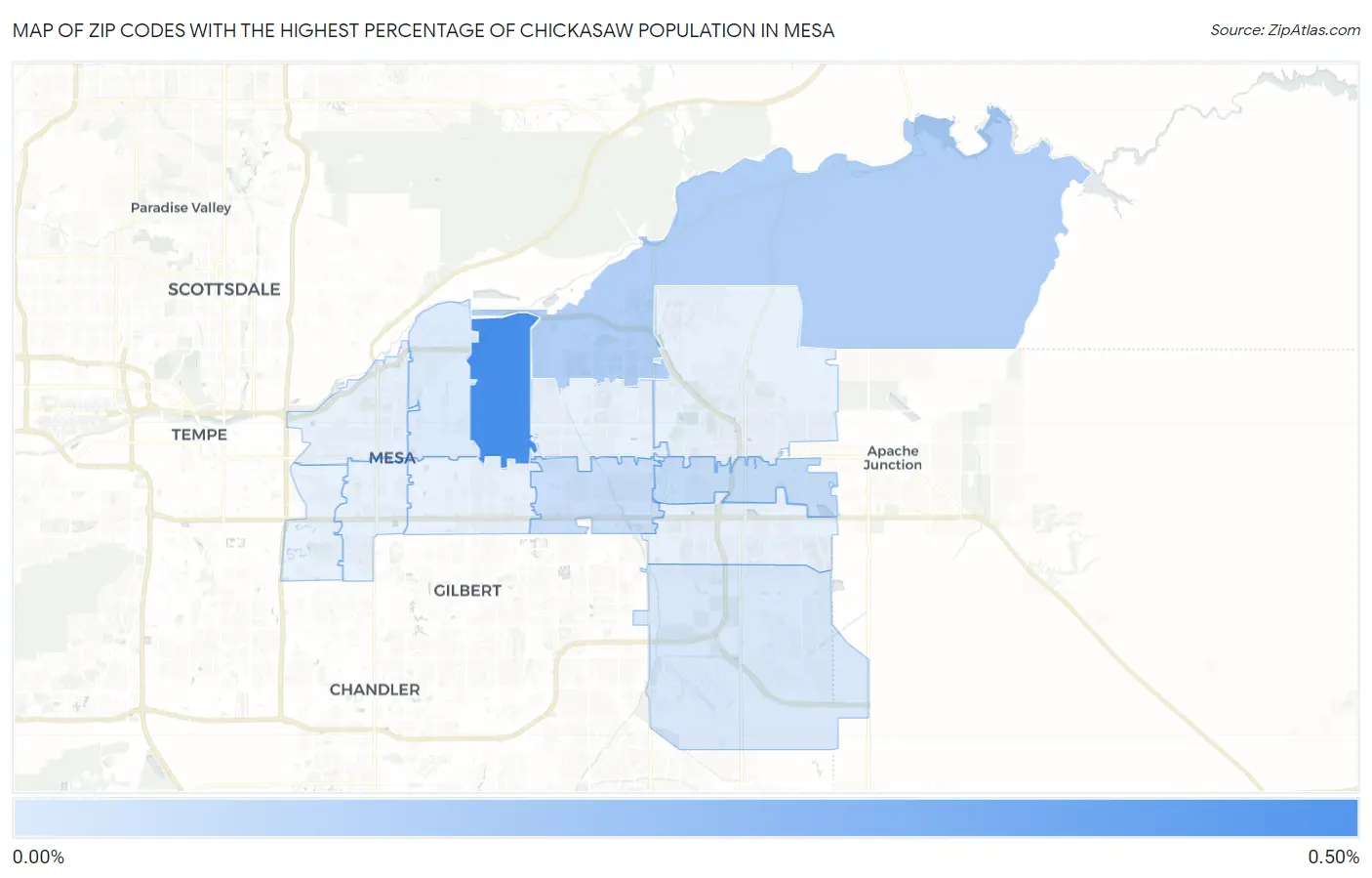 Zip Codes with the Highest Percentage of Chickasaw Population in Mesa Map