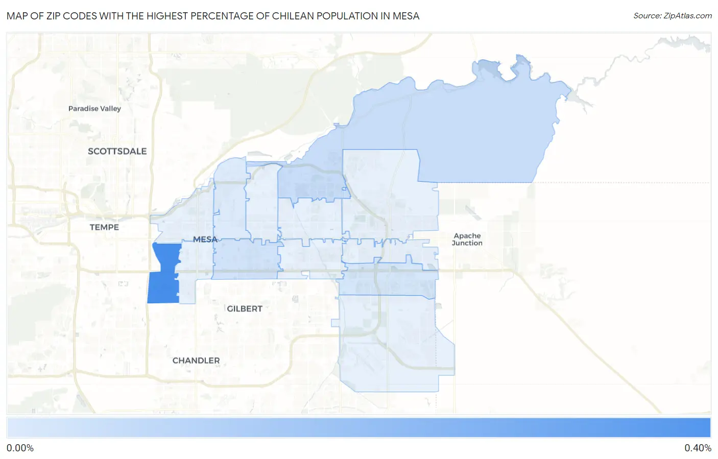Zip Codes with the Highest Percentage of Chilean Population in Mesa Map