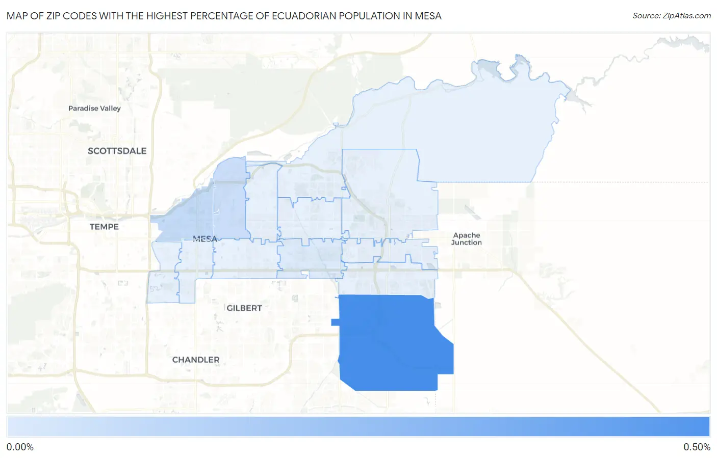 Zip Codes with the Highest Percentage of Ecuadorian Population in Mesa Map