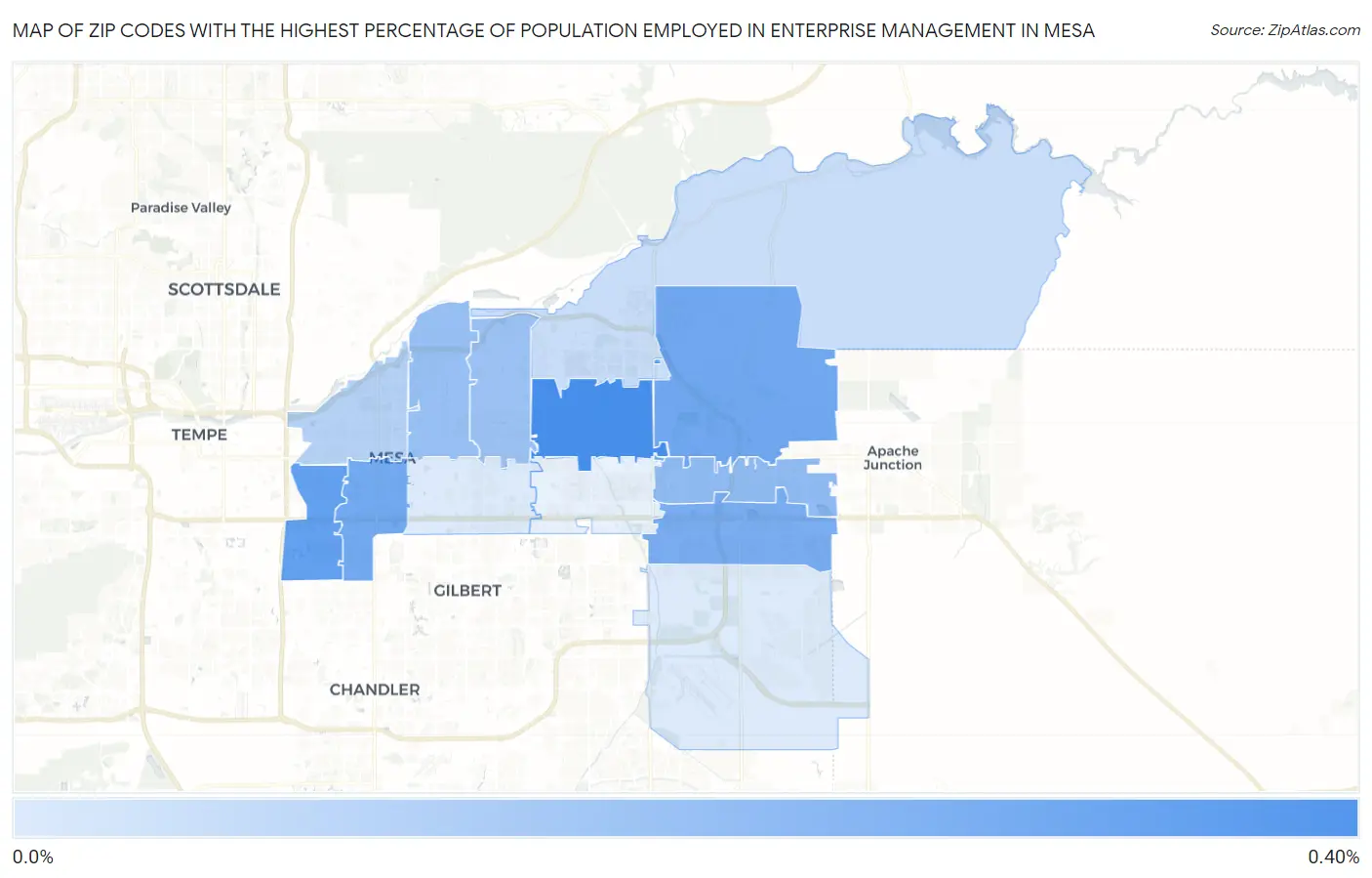 Zip Codes with the Highest Percentage of Population Employed in Enterprise Management in Mesa Map