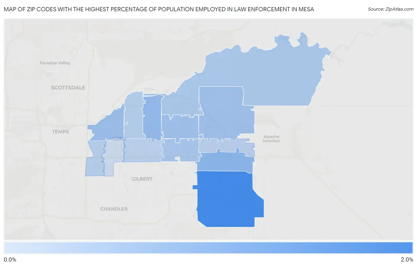 Zip Codes with the Highest Percentage of Population Employed in Law Enforcement in Mesa Map