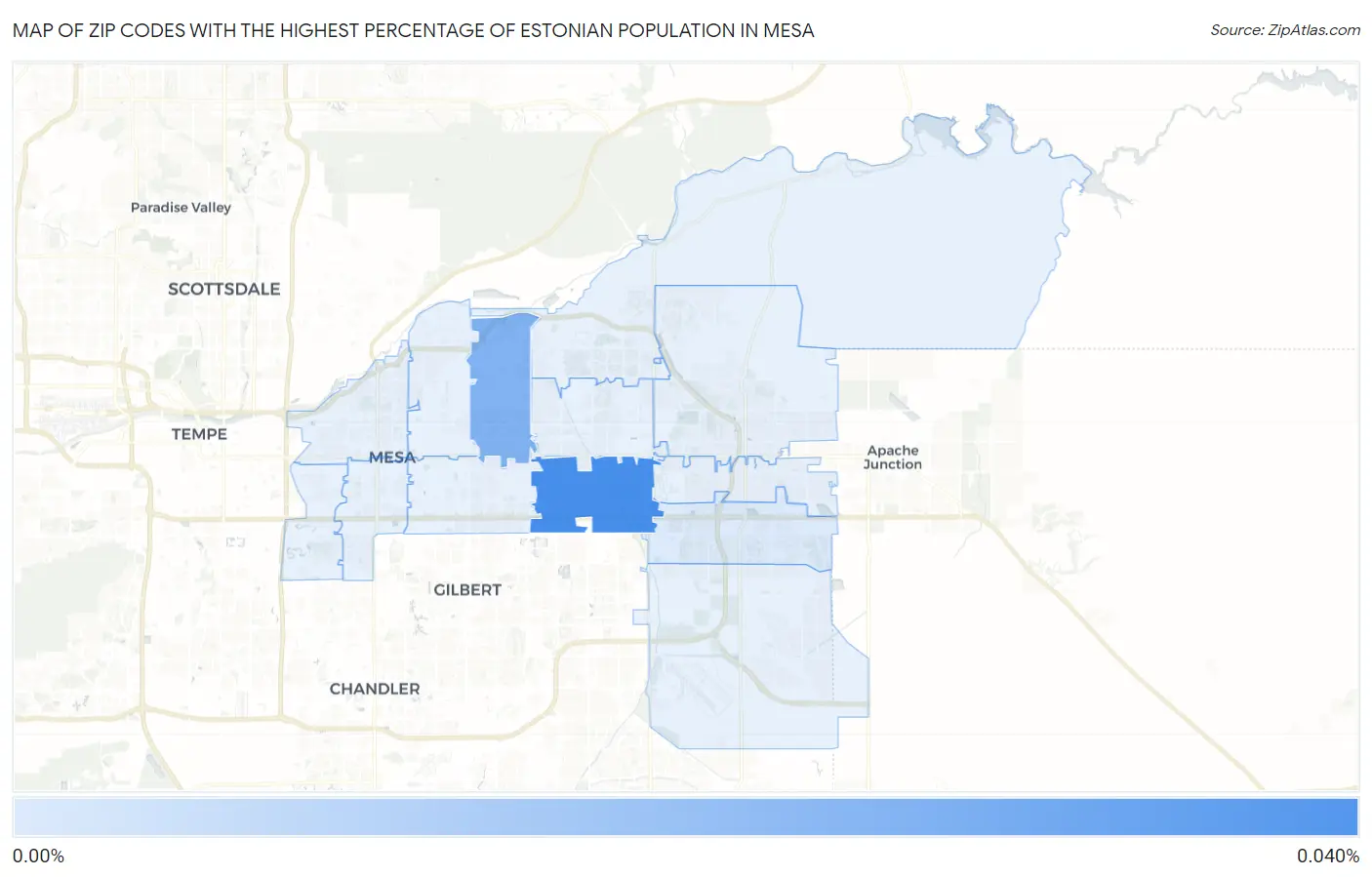 Zip Codes with the Highest Percentage of Estonian Population in Mesa Map