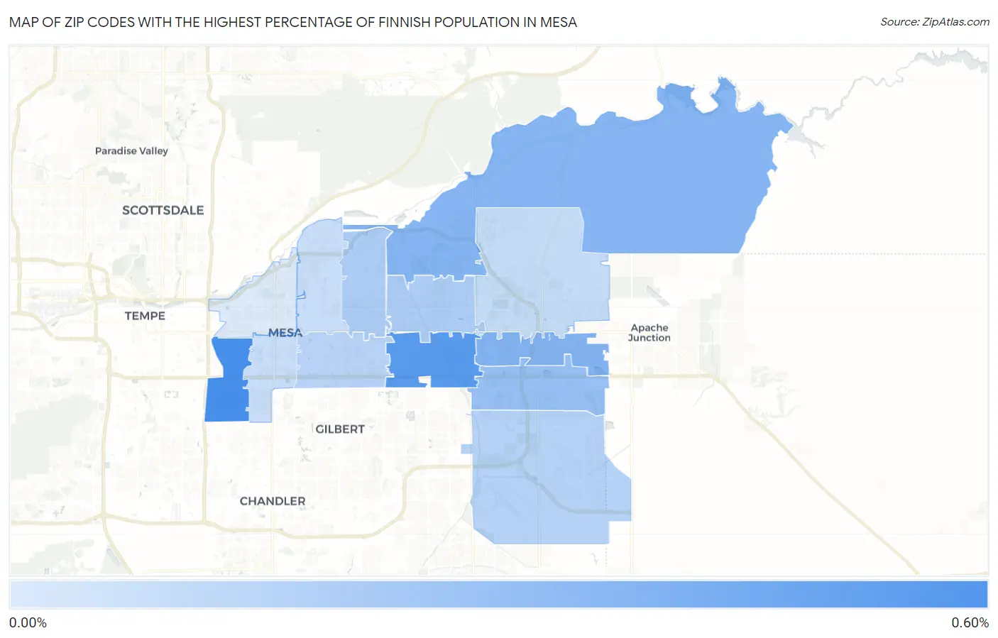 Zip Codes with the Highest Percentage of Finnish Population in Mesa Map