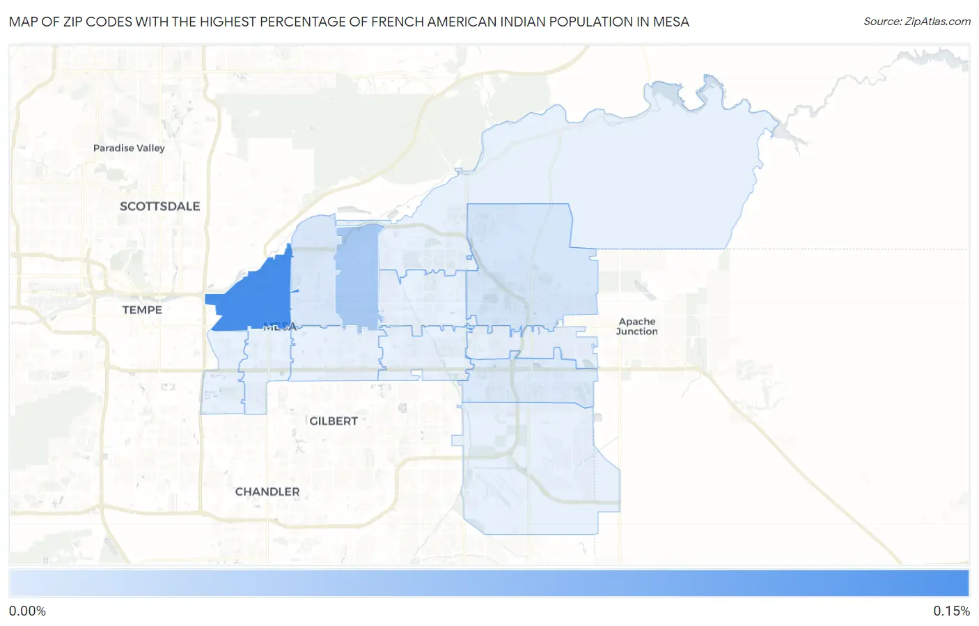 Zip Codes with the Highest Percentage of French American Indian Population in Mesa Map
