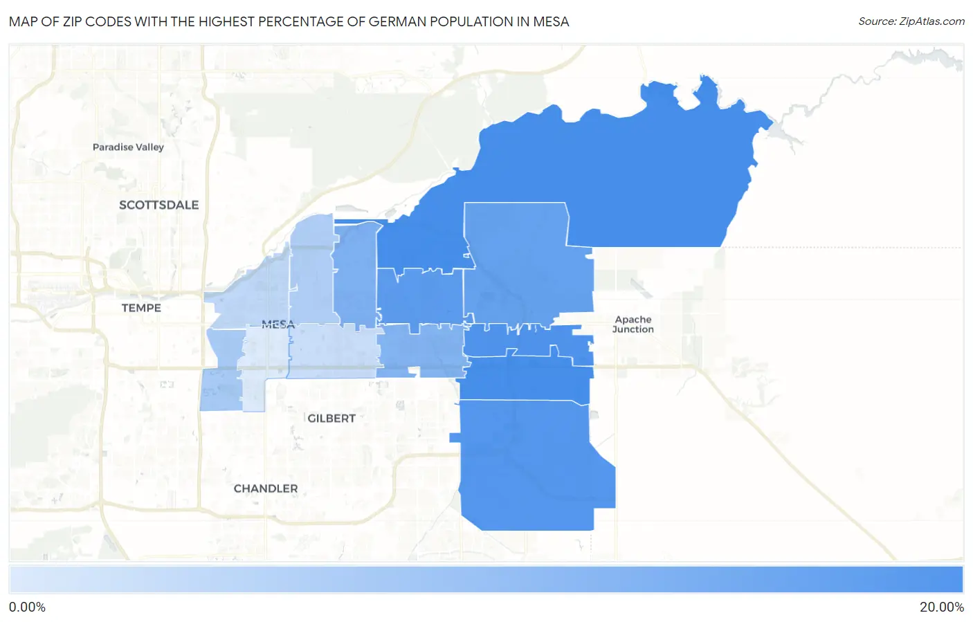 Zip Codes with the Highest Percentage of German Population in Mesa Map