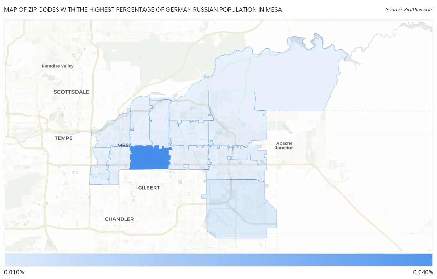 Zip Codes with the Highest Percentage of German Russian Population in Mesa Map