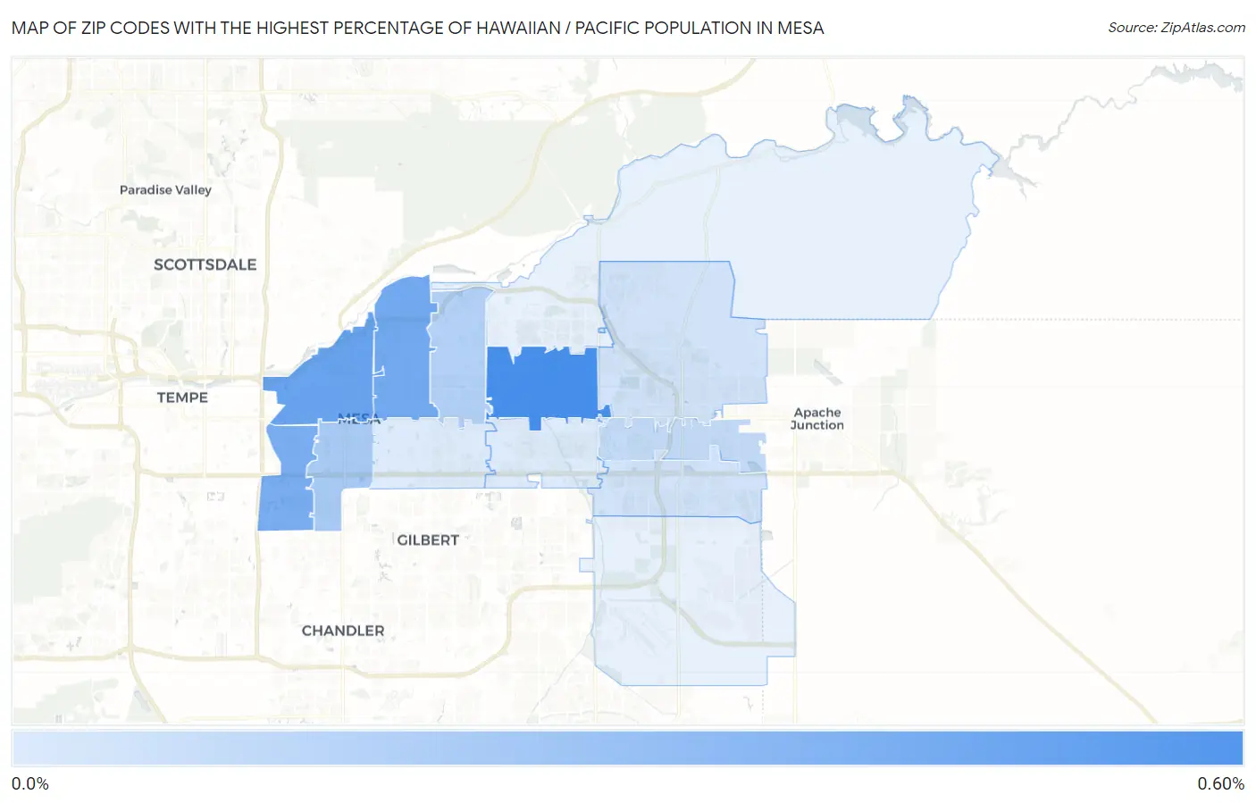 Zip Codes with the Highest Percentage of Hawaiian / Pacific Population in Mesa Map