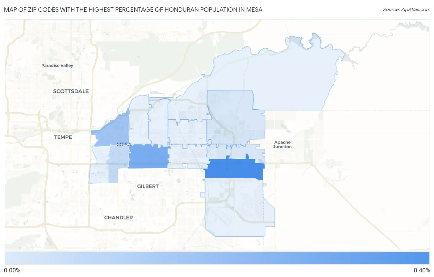 Zip Codes with the Highest Percentage of Honduran Population in Mesa Map