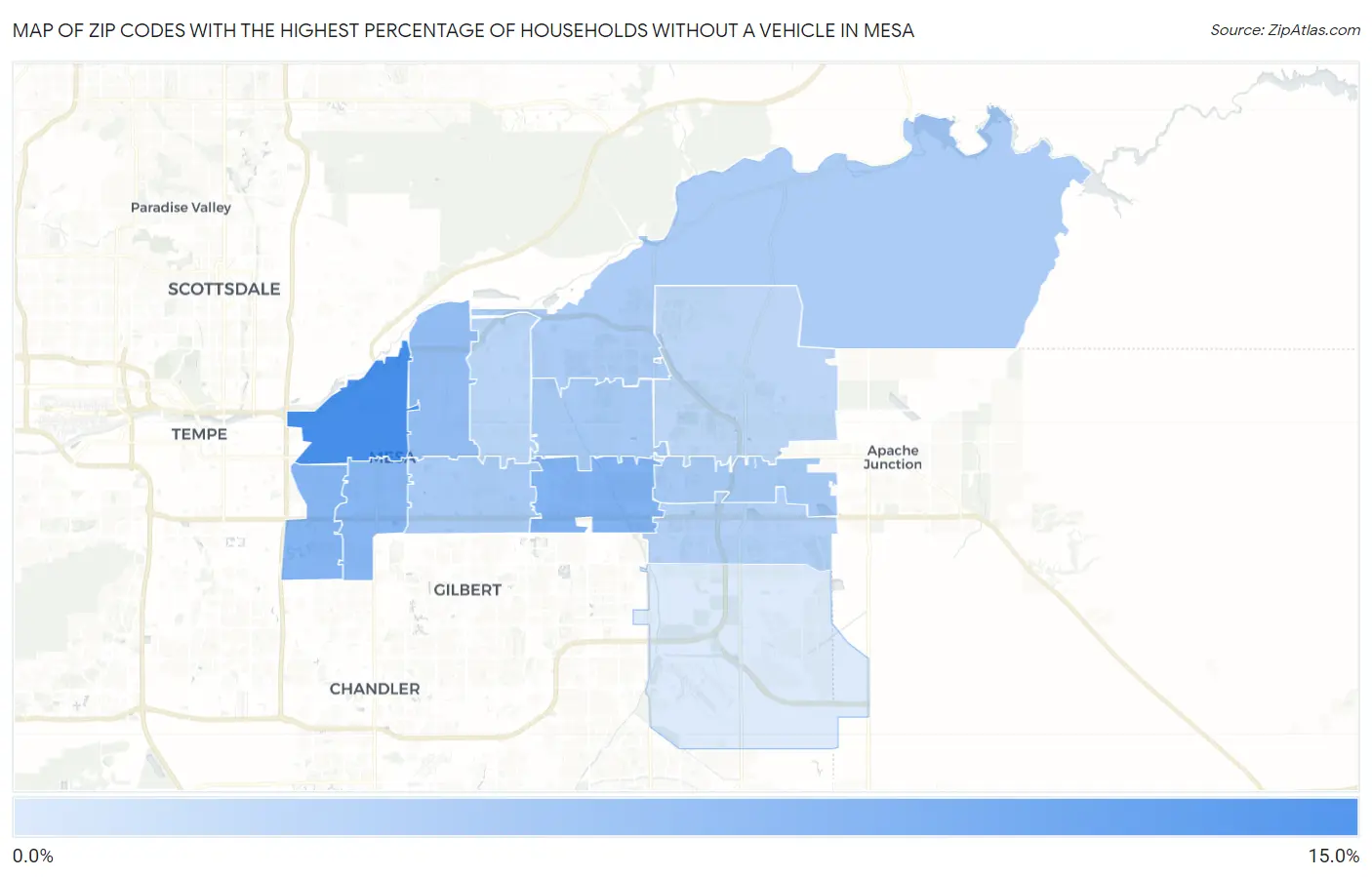 Zip Codes with the Highest Percentage of Households Without a Vehicle in Mesa Map