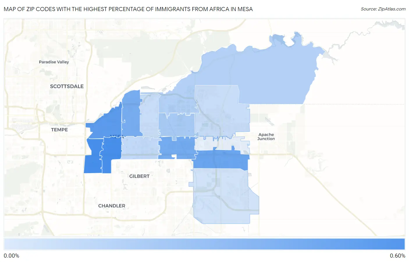 Zip Codes with the Highest Percentage of Immigrants from Africa in Mesa Map